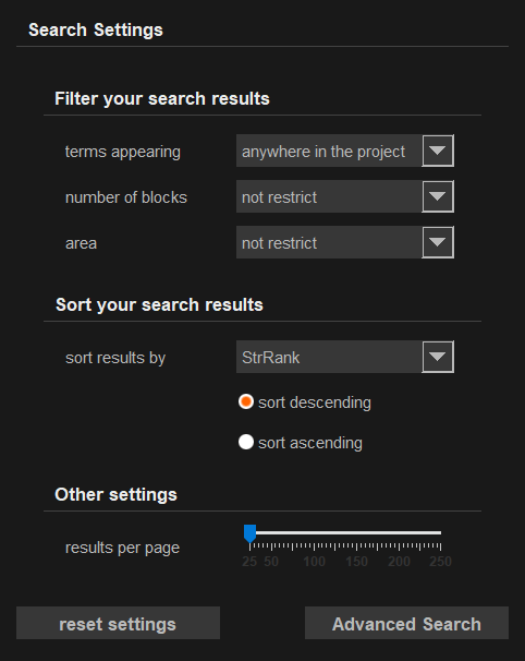 search settings